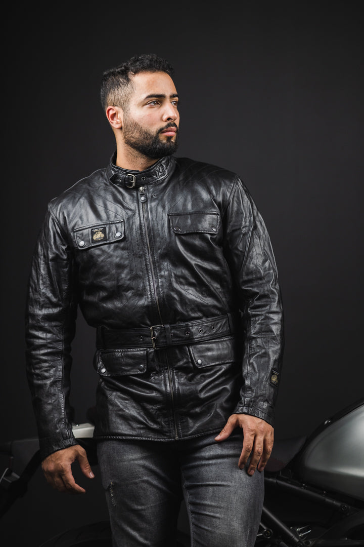 Black-Cafe London Kairo Motorcycle Leather Jacket#color_black