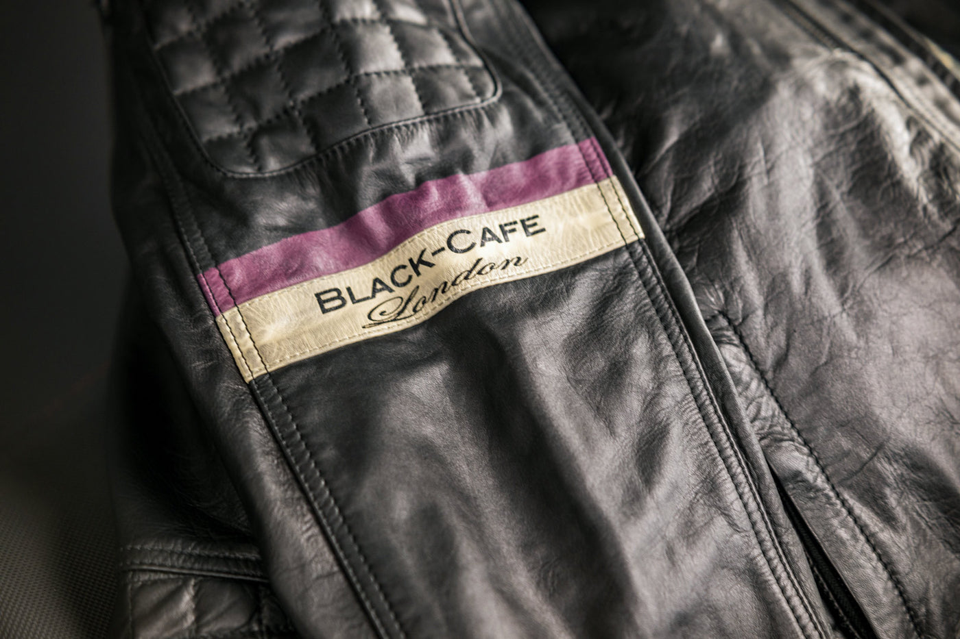 Black-Cafe London Barcelona Motorcycle Leather Jacket#color_black