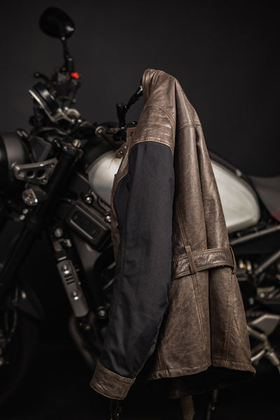 Black-Cafe London Retro Motorcycle Leather Jacket#color_black-brown