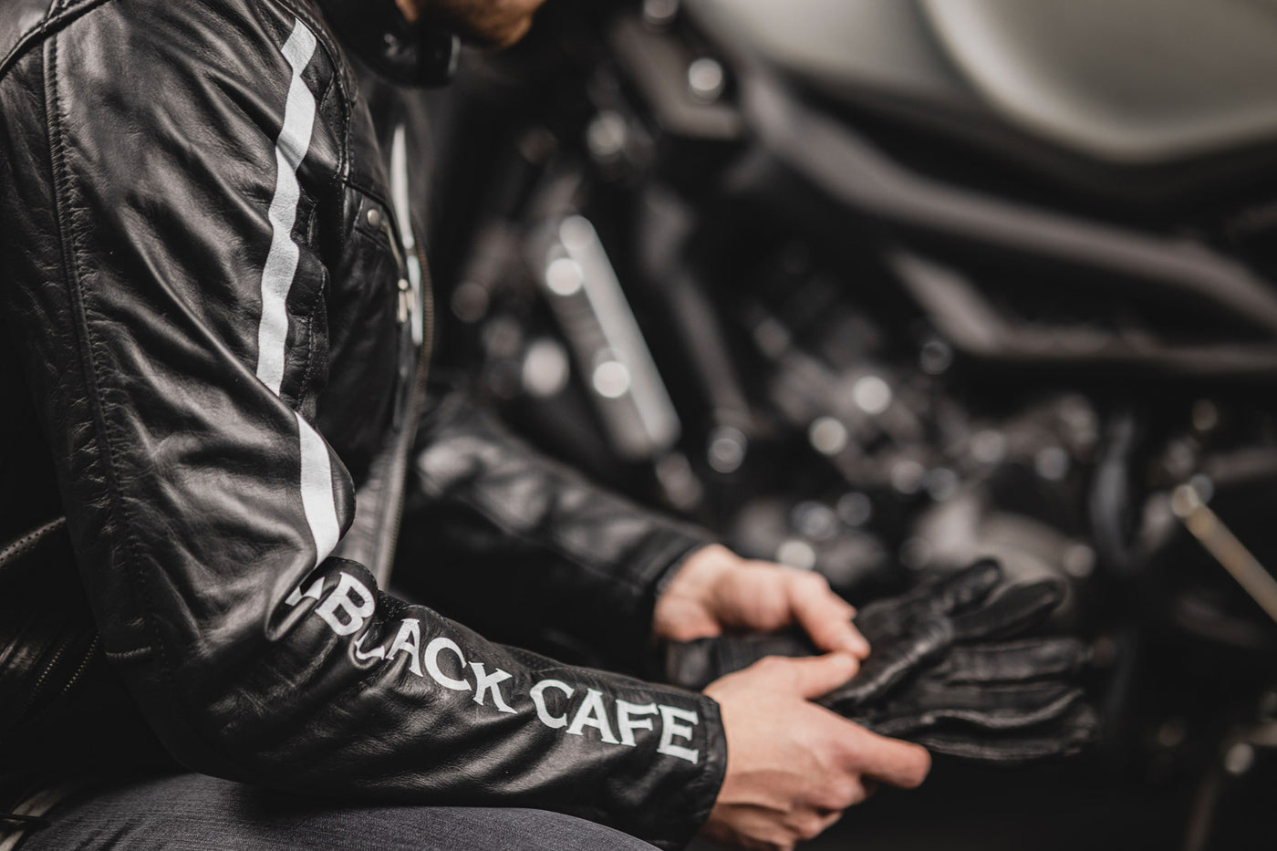 Black-Cafe London Toronto Motorcycle Leather Jacket#color_black-white