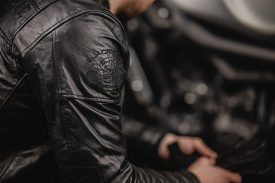 Black-Cafe London Philadelphia Motorcycle Leather Jacket#color_black