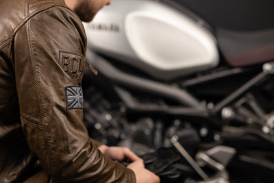 Black Cafe London Houston Motorcycle Leather Jacket#color_dark-brown