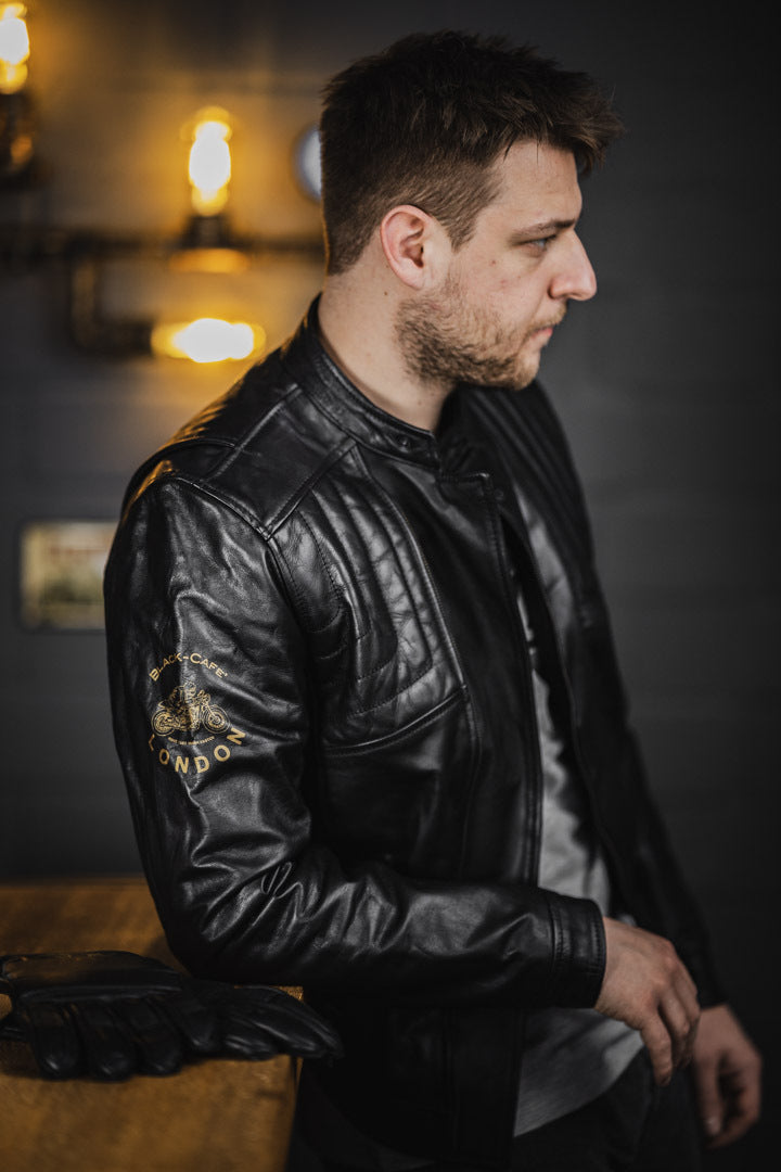 Black-Cafe London Sari Motorcycle Leather Jacket#color_black