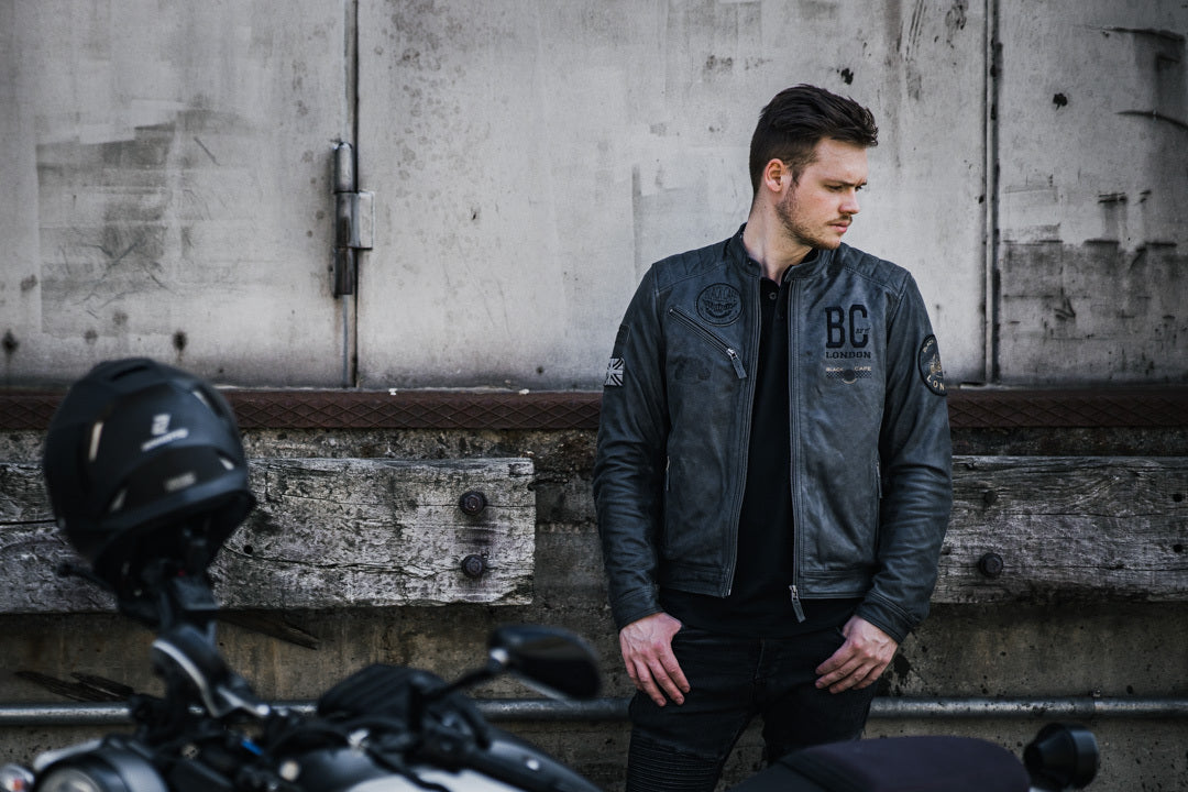 Black-Cafe London Rocka Motorcycle Leather Jacket#color_black