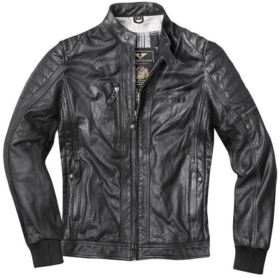 Black-Cafe London Detroit Motorcycle Leather Jacket#color_black