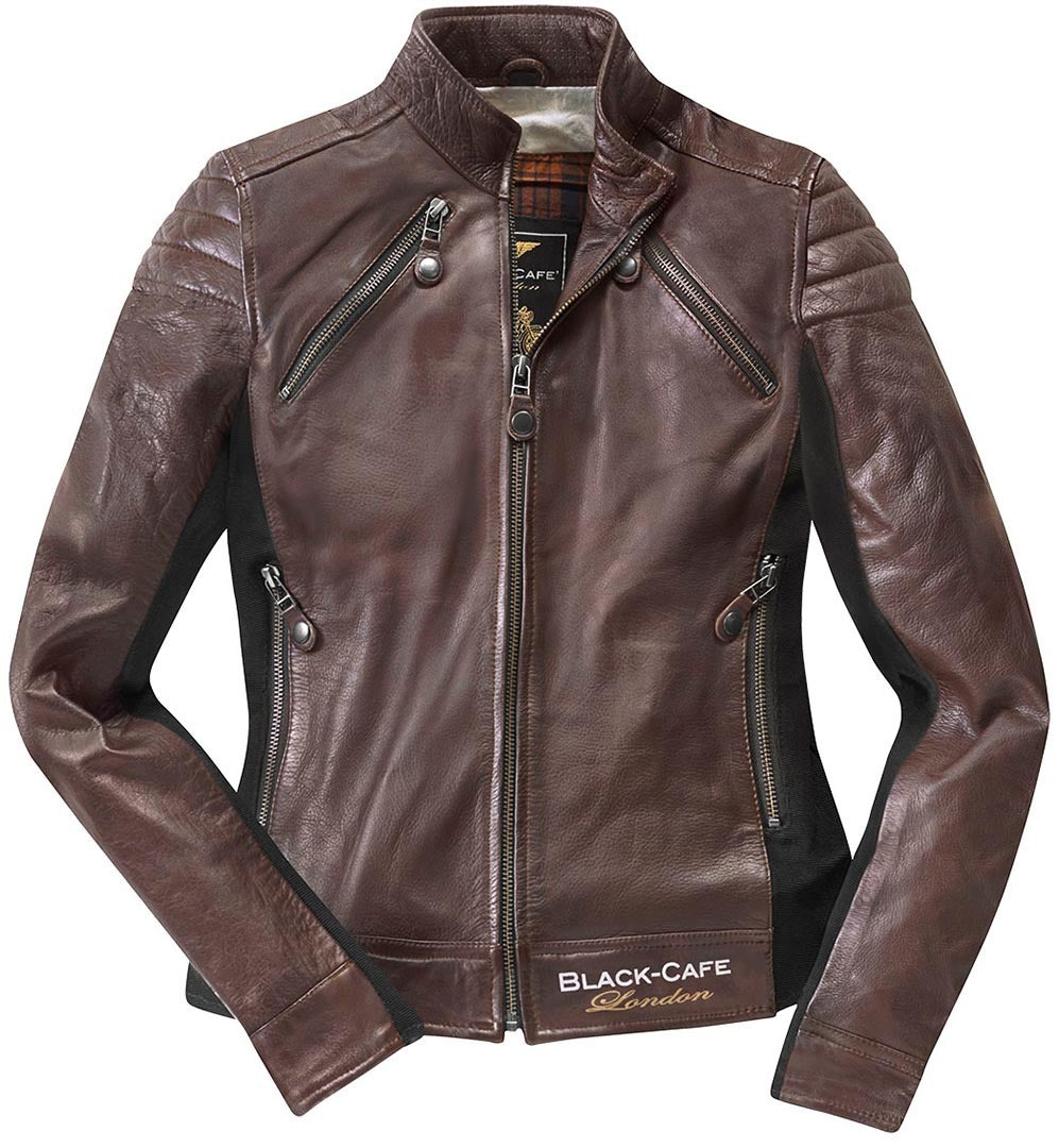 Black-Cafe London Semnan Ladies Motorcycle Leather Jacket#color_brown