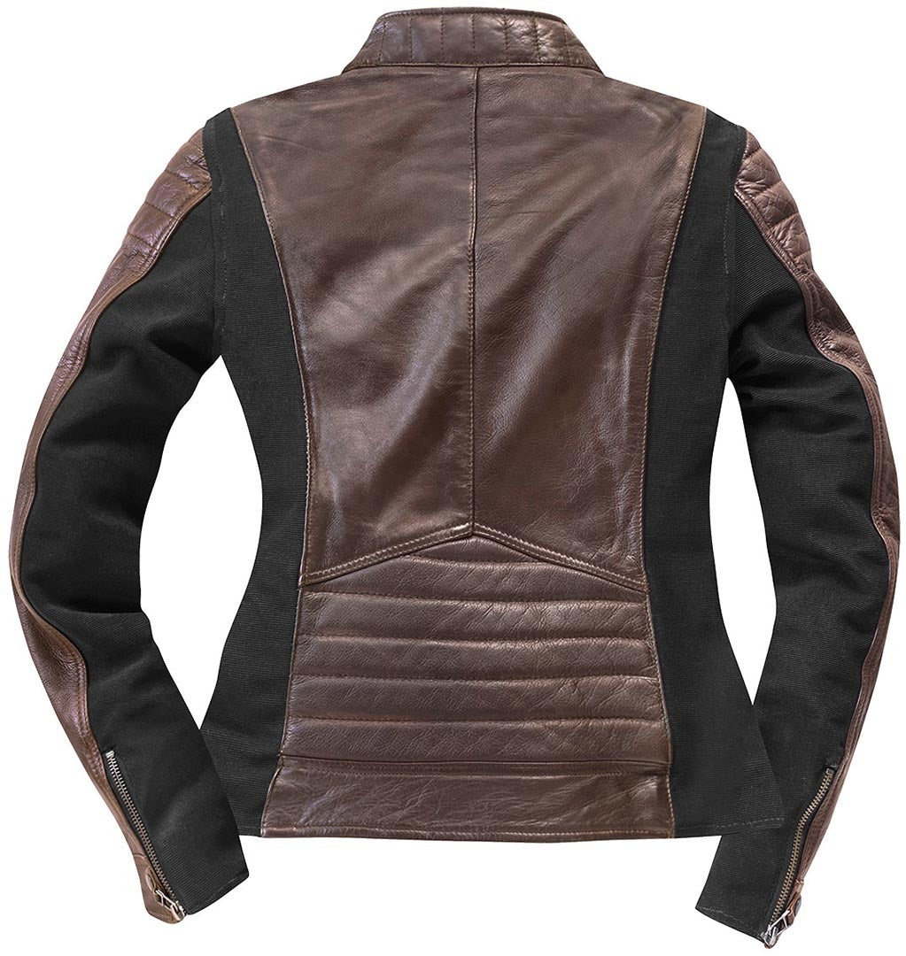 Black-Cafe London Semnan Ladies Motorcycle Leather Jacket#color_brown