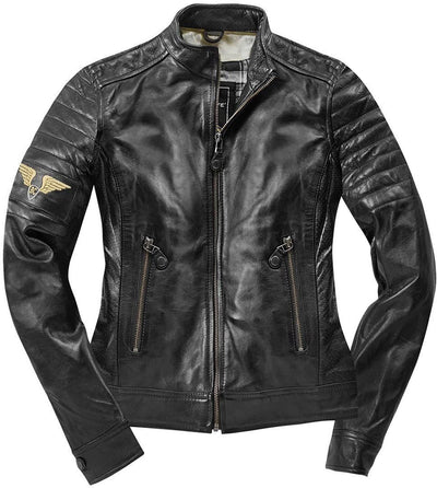 Black-Cafe London Ilam Ladies Motorcycle Leather Jacket#color_black