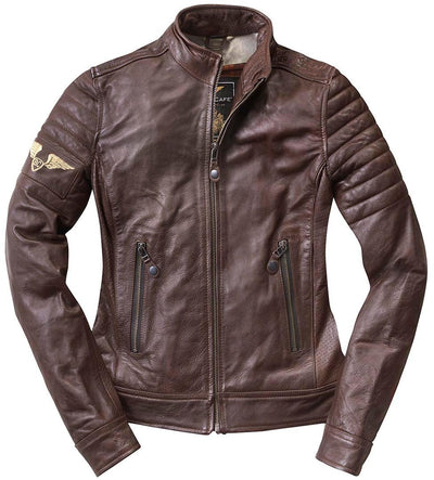 Black-Cafe London Ilam Ladies Motorcycle Leather Jacket#color_brown