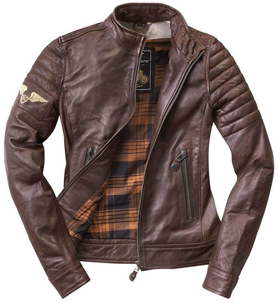 Black-Cafe London Ilam Ladies Motorcycle Leather Jacket#color_brown