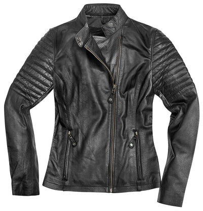 Black-Cafe London Shona Ladies Motorcycle Leather Jacket#color_black