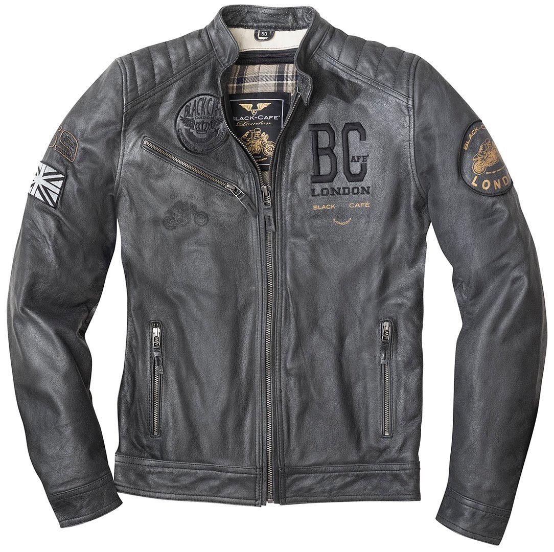 Black-Cafe London Rocka Motorcycle Leather Jacket#color_black