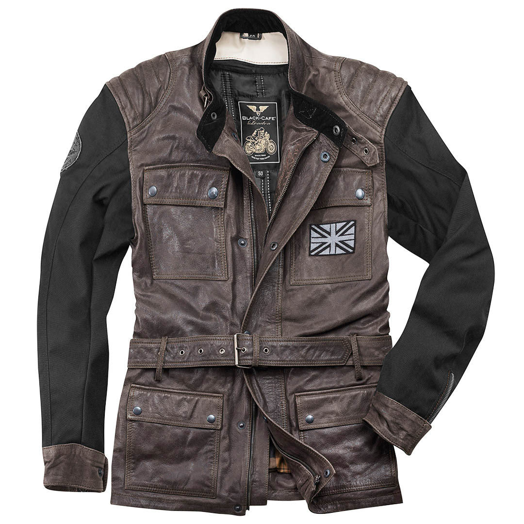 Black-Cafe London Retro Motorcycle Leather Jacket#color_black-brown