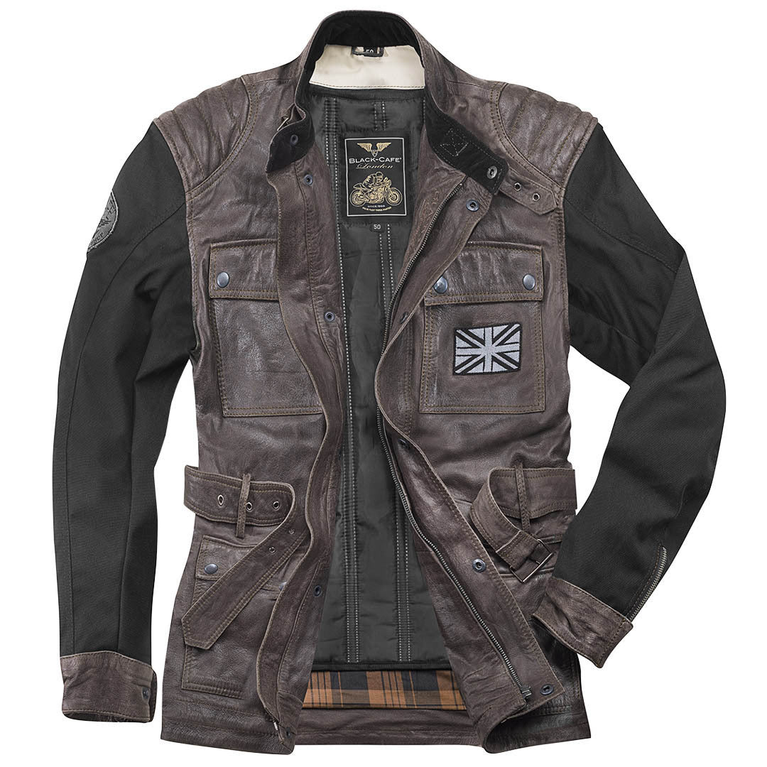 Black-Cafe London Retro Motorcycle Leather Jacket#color_black-brown