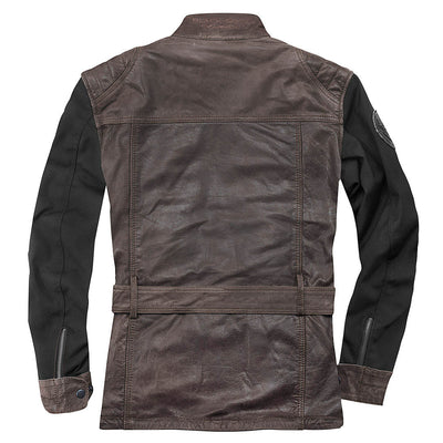 Black-Cafe London Retro Motorcycle Leather Jacket#color_black-brown