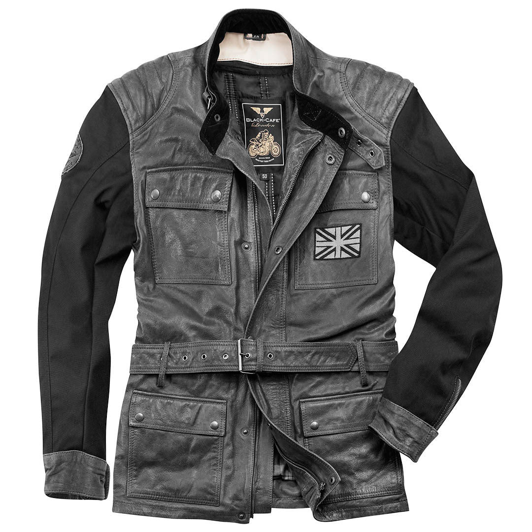 Black-Cafe London Retro Motorcycle Leather Jacket#color_dark-grey