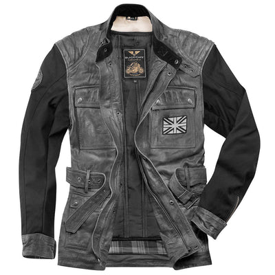 Black-Cafe London Retro Motorcycle Leather Jacket#color_dark-grey