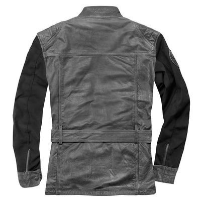 Black-Cafe London Retro Motorcycle Leather Jacket#color_dark-grey