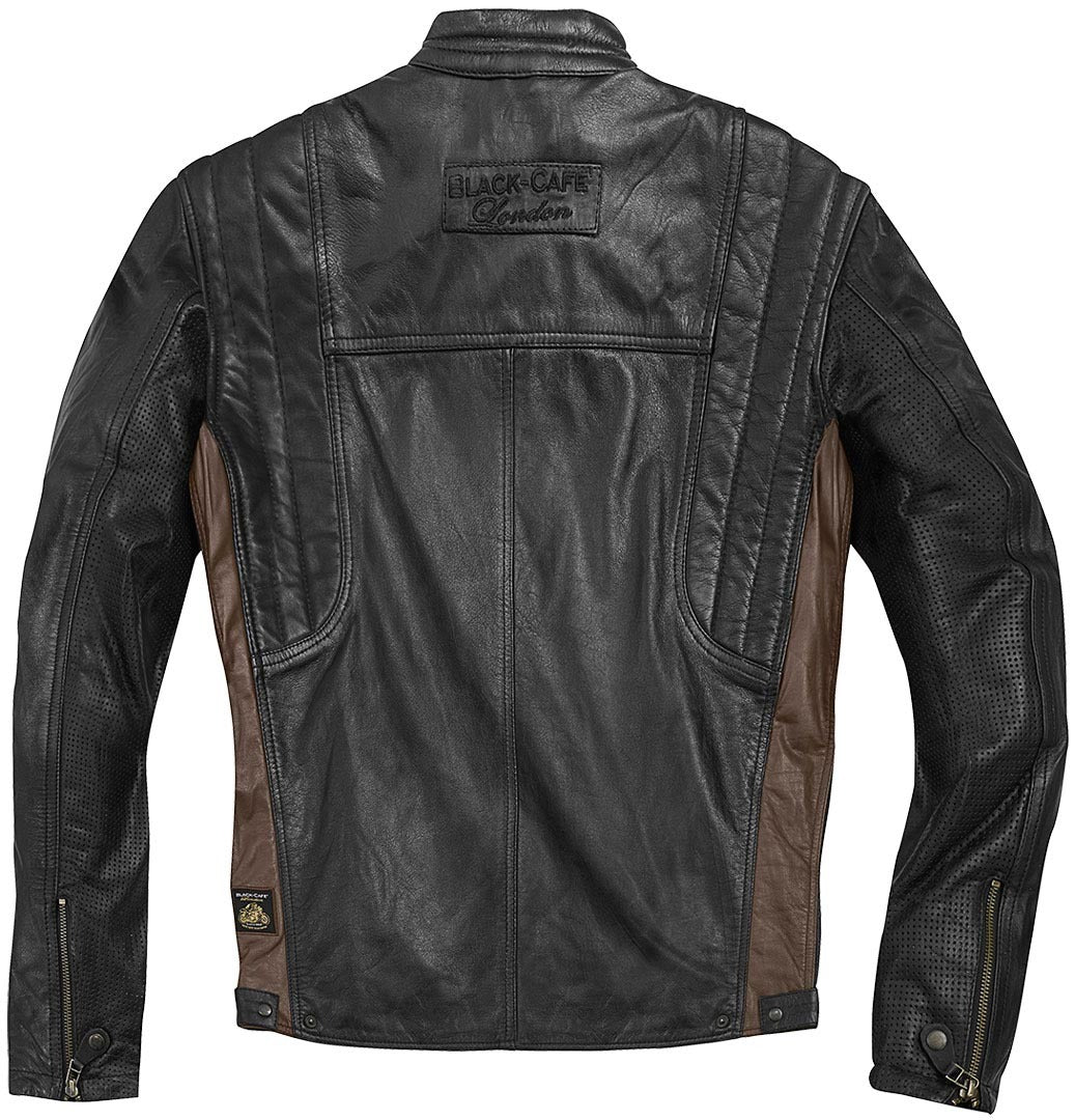 Black-Cafe London Vintage Motorcycle Leather Jacket#color_black-brown