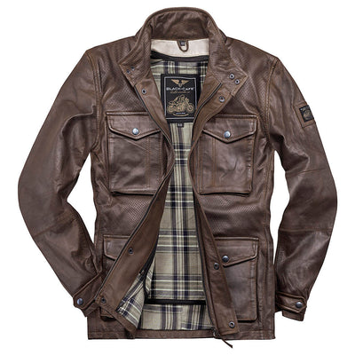 Black-Cafe London Manhattan Leather Jacket#color_brown