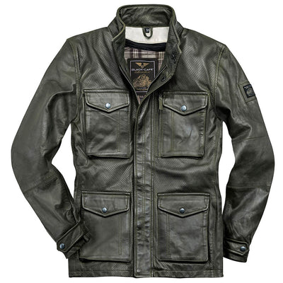 Black-Cafe London Manhattan Leather Jacket#color_dark-green