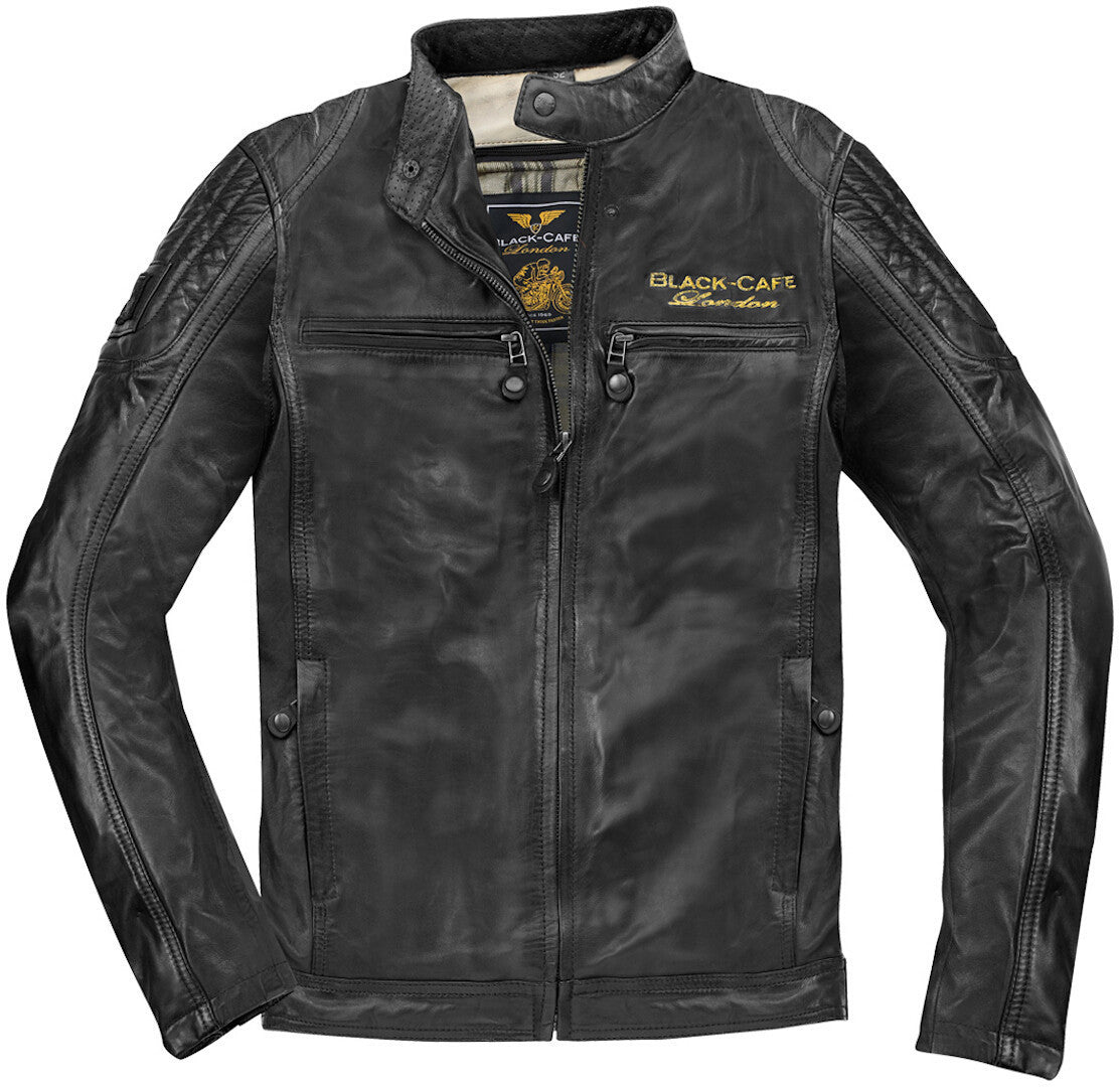 Black-Cafe London Miami Motorcycle Leather Jacket#color_black