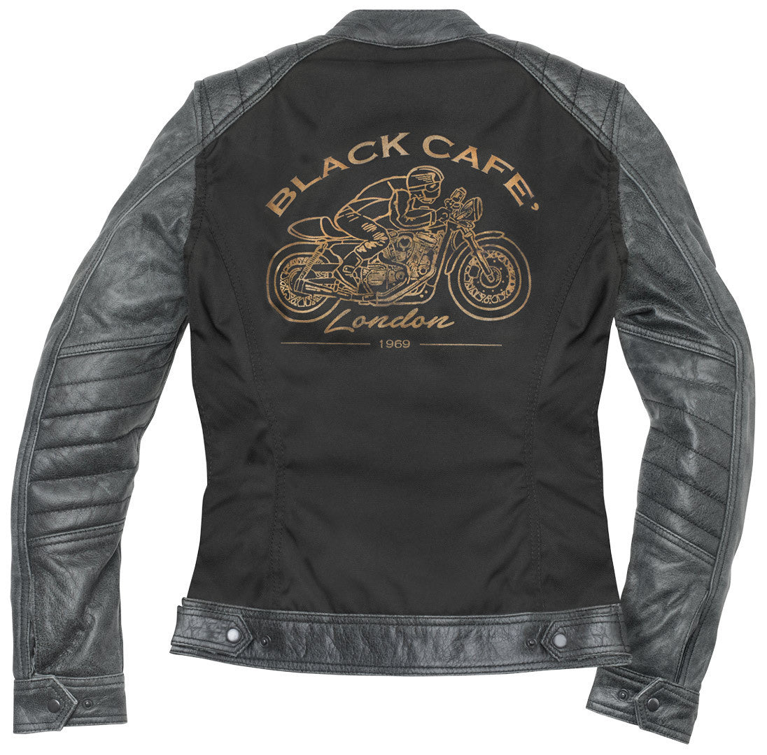 Black-Cafe London Johannesburg Ladies Motorcycle Leather / Textile Jacket#color_black-grey