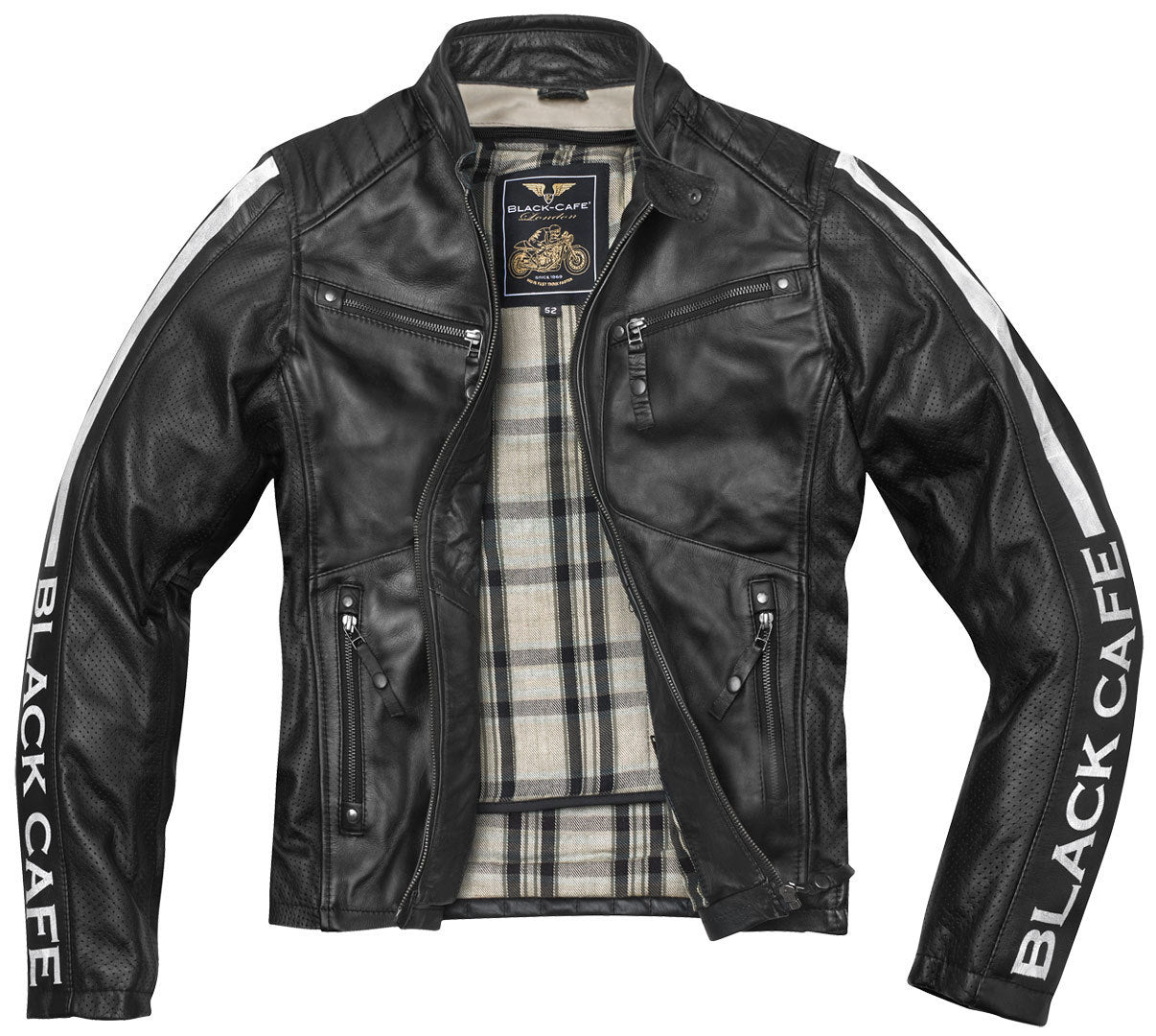 Black-Cafe London Toronto Motorcycle Leather Jacket#color_black-white