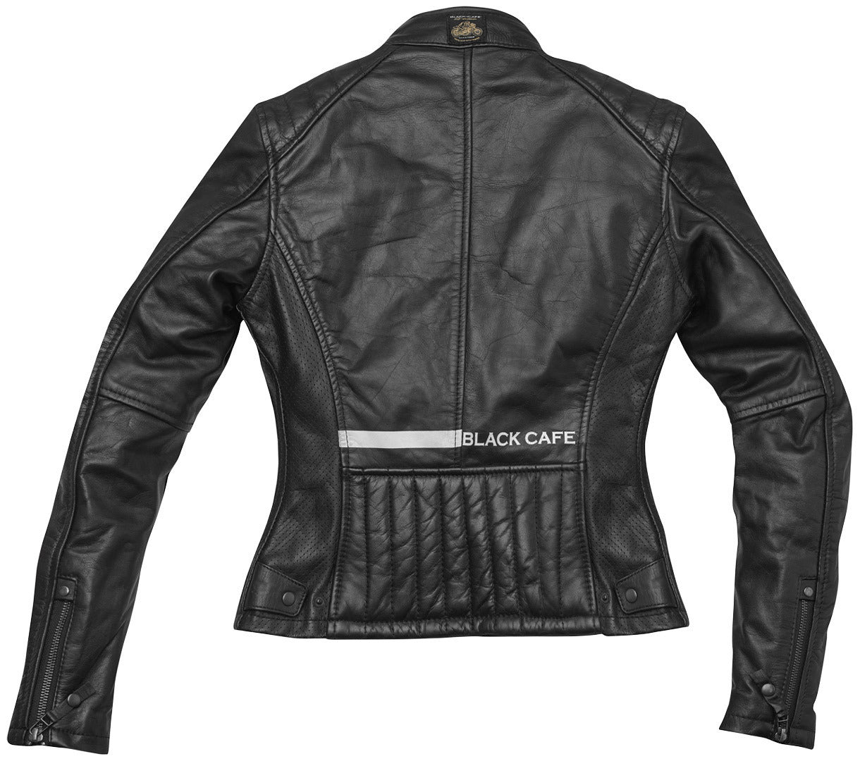 Black-Cafe London Toronto Ladies Motorcycle Leather Jacket#color_black-white