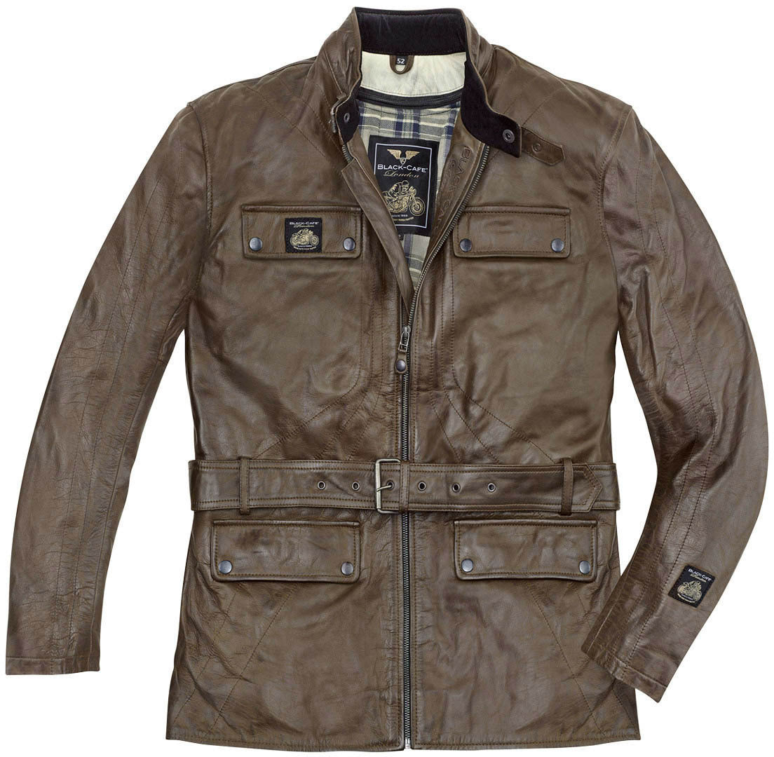 Black-Cafe London Kairo Motorcycle Leather Jacket#color_brown