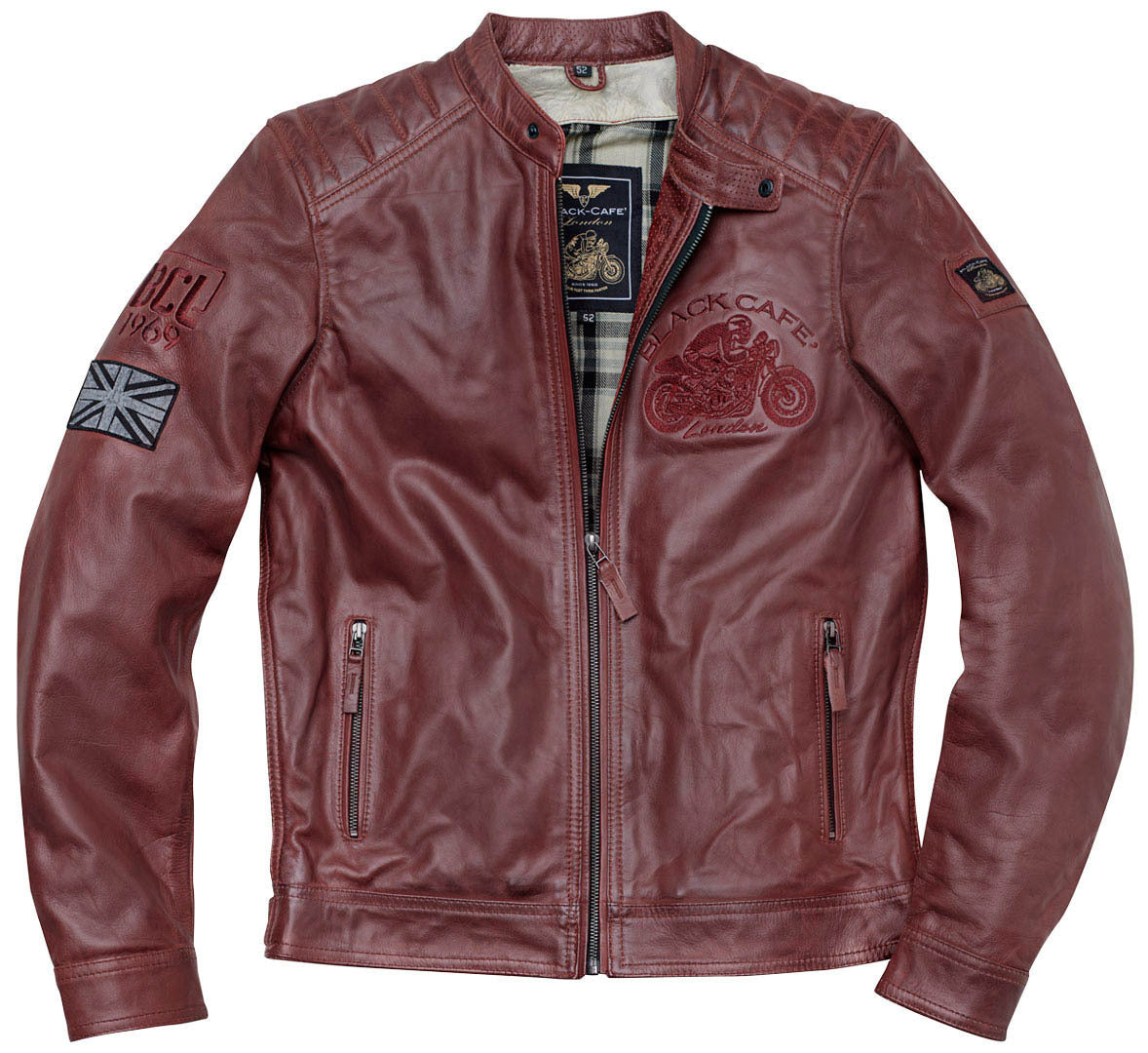 Black-Cafe London Bangkok Motorcycle Leather Jacket#color_red