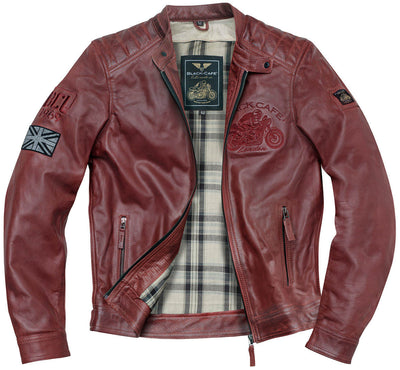 Black-Cafe London Bangkok Motorcycle Leather Jacket#color_red