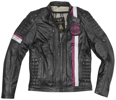 Black-Cafe London Barcelona Motorcycle Leather Jacket#color_black