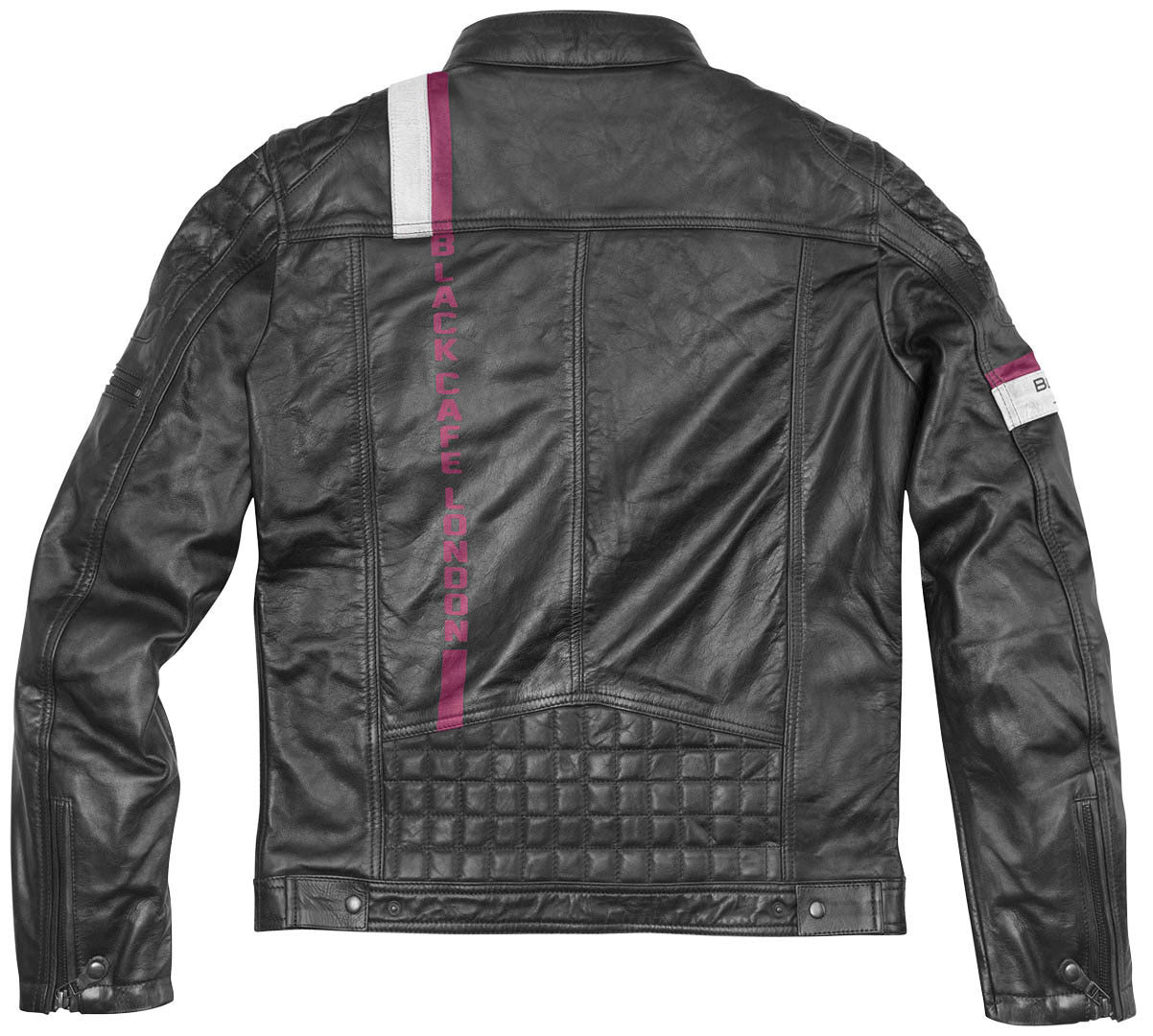 Black-Cafe London Barcelona Motorcycle Leather Jacket#color_black