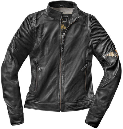 Black-Cafe London Amol Ladies Motorcycle Leather Jacket#color_black