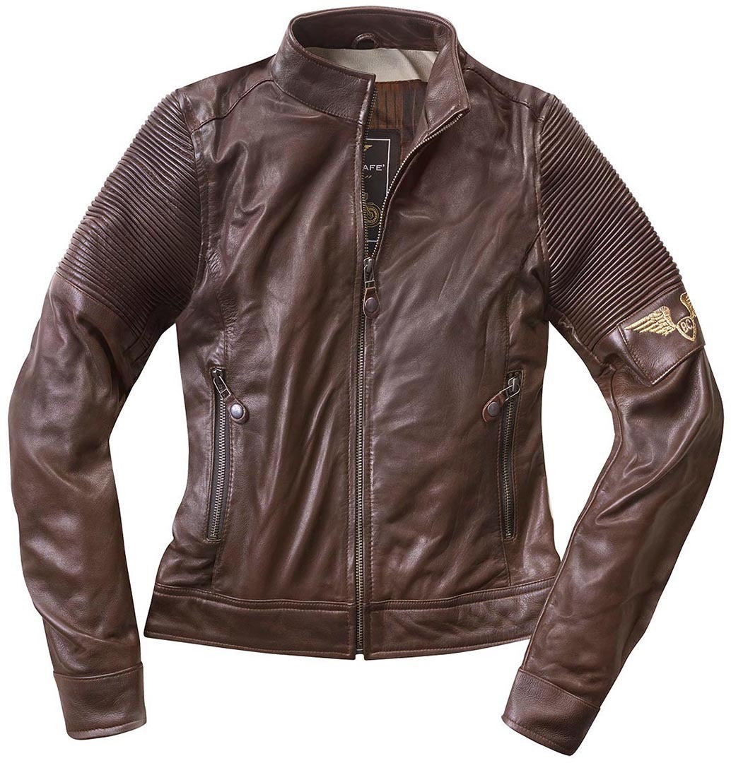 Black-Cafe London Amol Ladies Motorcycle Leather Jacket#color_brown