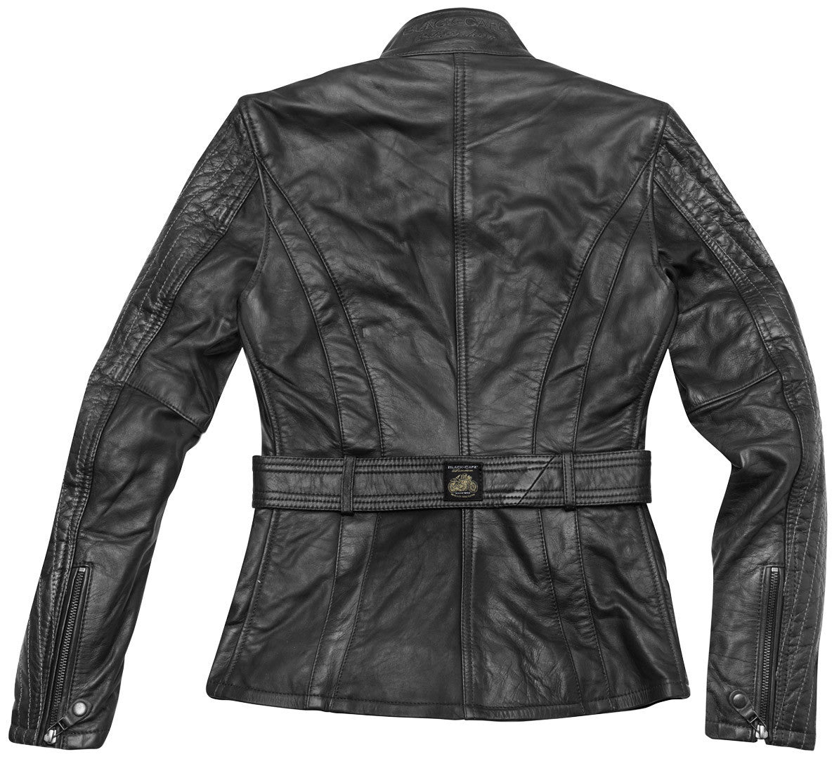 Black-Cafe London Madrid Ladies Motorcycle Leather Jacket#color_black