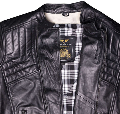 Black-Cafe London Sari Motorcycle Leather Jacket#color_black