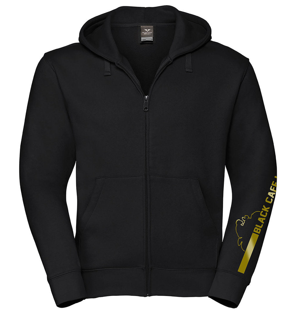 Black-Cafe London Retro Stripe Zip Hoodie#color_black-gold